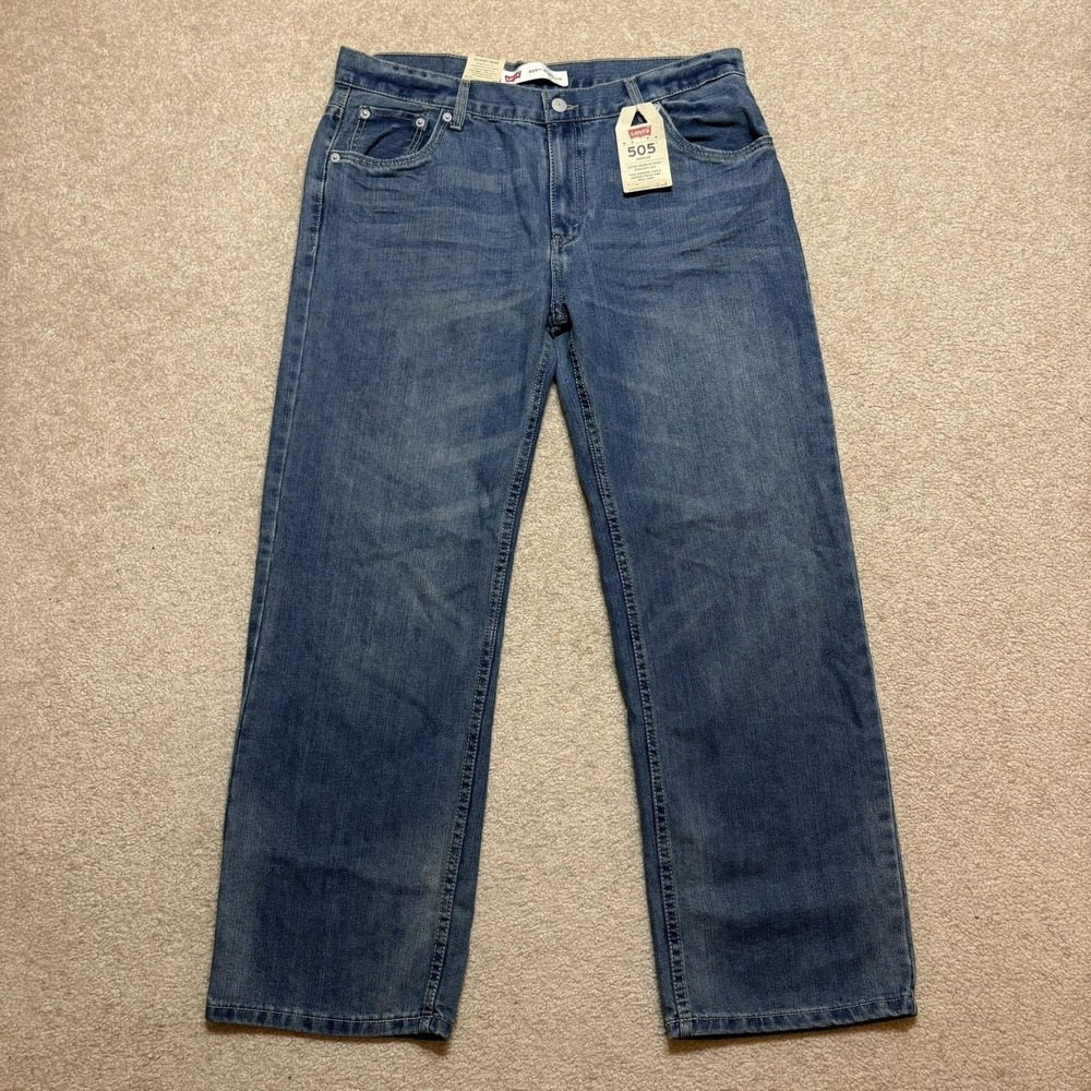 Levi's‎ 505 Jeans 20 Husky Measure 34x27.5 Blue Straight Leg Denim Zip Fly